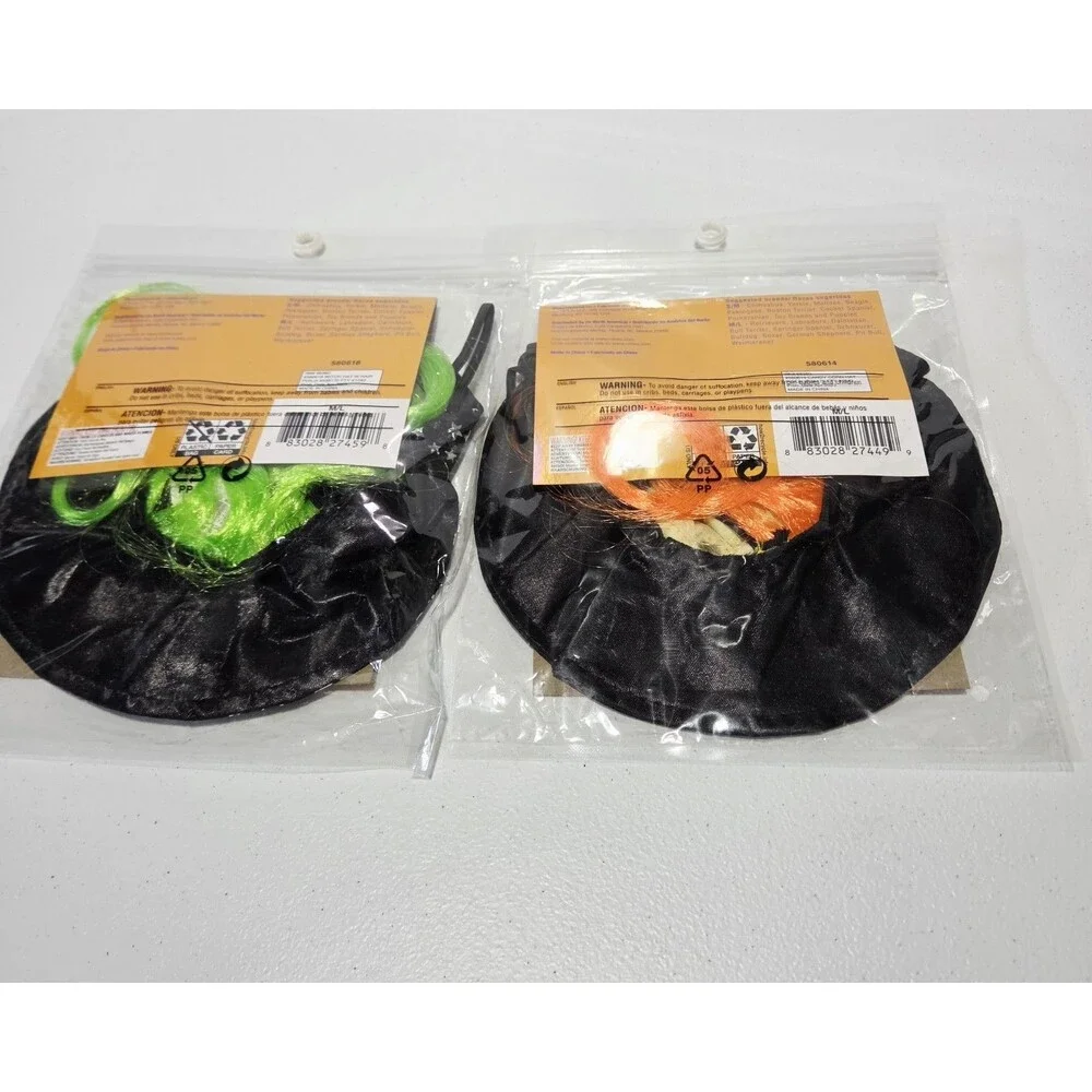 Set Of 2 Halloween Pet Costume Hats With Hair Candy Corn Witch